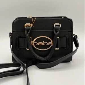 Bebe Leilani Black Crossbody Bag with Gold Accents